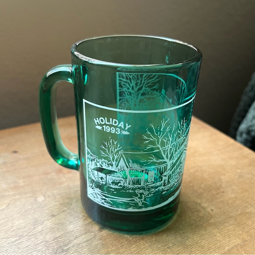 Vintage Holiday 1993 Green Glass Coffee Mug Christmas Decor Vintage Christmas